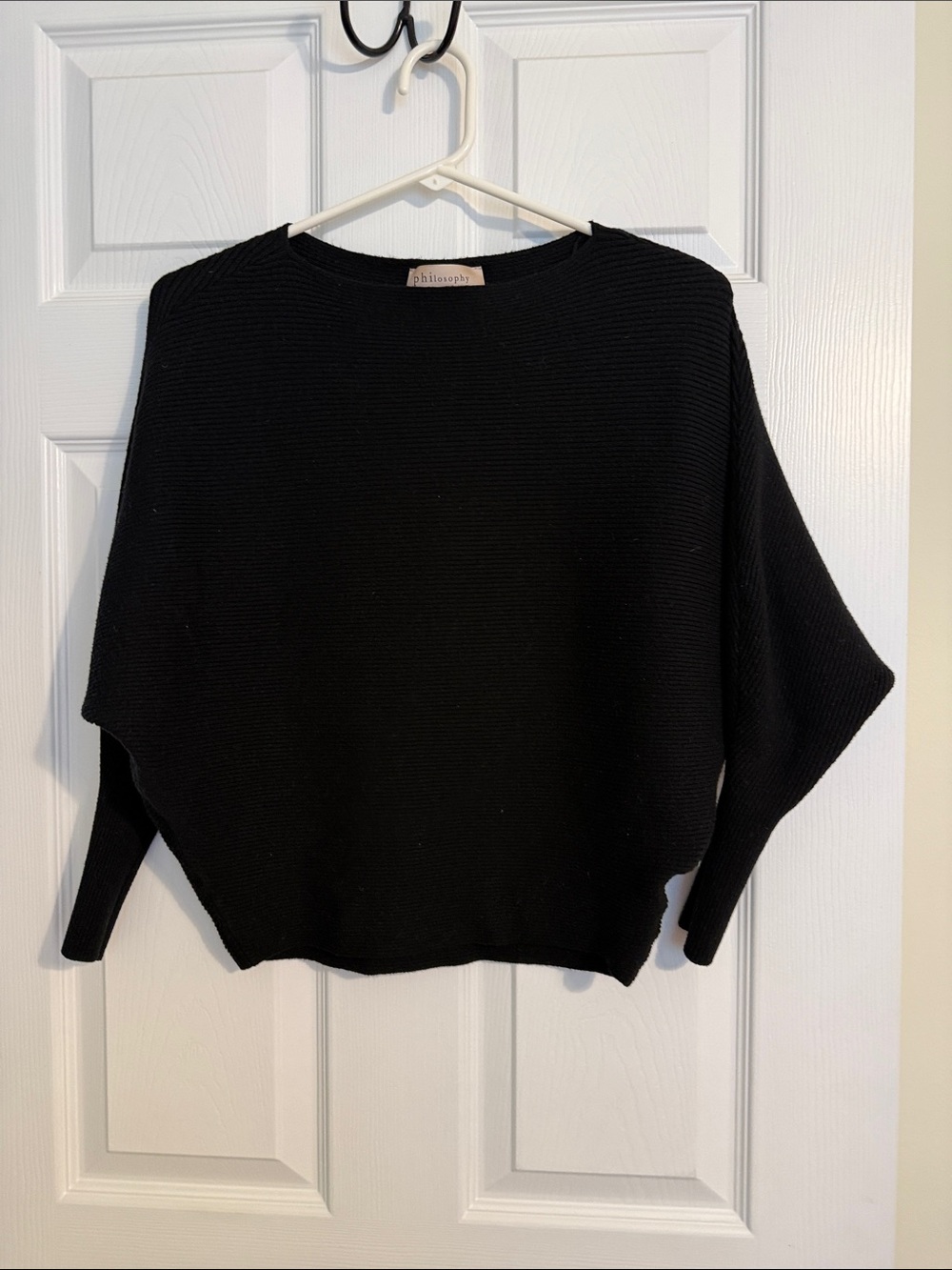 Anthropologie Black Ribbed Crewneck Dolman Pullover